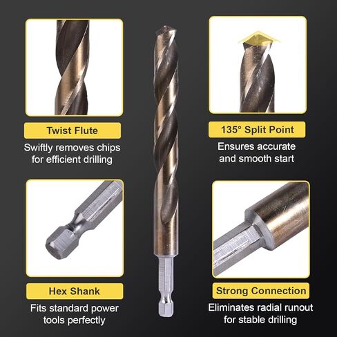 Brad Point Wood Drill Bit Set (2Pcs) - 6.5mm & 11.5mm Hex Shank Bits with Double Flutes for Woodworking & All Wood Types in Kuwait