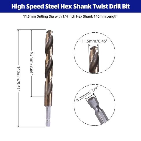 Brad Point Wood Drill Bit Set (2Pcs) - 6.5mm & 11.5mm Hex Shank Bits with Double Flutes for Woodworking & All Wood Types in Kuwait