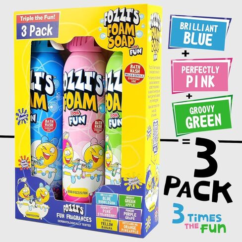 صابون رغوة الاستحمام المختلط للأطفال من فوزي (عبوة من 3 قطع) - رذاذ رذاذ ممتع - صابون فقاعات إسفنجي لوقت اللعب - غسول جسم رغوي منظف لطيف - متعة حمام آمنة للغسيل اليومي in Kuwait