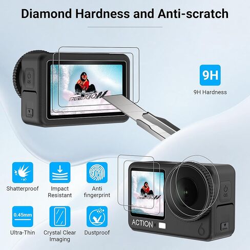 واقي شاشة CYNOVA DJI Osmo Action 5 Pro لملحقات DJI Action 5 Pro، واقي شاشة من الزجاج المقوى فائق الوضوح مع غطاء عدسة سيليكون واحد، مضاد للخدش، خالٍ من الفقاعات، مقاوم للغاية in Kuwait