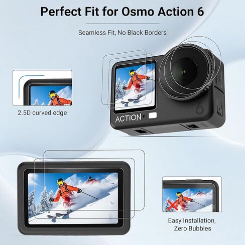 واقي شاشة CYNOVA DJI Osmo Action 5 Pro لملحقات DJI Action 5 Pro، واقي شاشة من الزجاج المقوى فائق الوضوح مع غطاء عدسة سيليكون واحد، مضاد للخدش، خالٍ من الفقاعات، مقاوم للغاية in Kuwait
