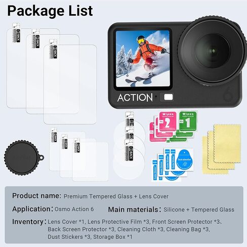 واقي شاشة CYNOVA DJI Osmo Action 5 Pro لملحقات DJI Action 5 Pro، واقي شاشة من الزجاج المقوى فائق الوضوح مع غطاء عدسة سيليكون واحد، مضاد للخدش، خالٍ من الفقاعات، مقاوم للغاية in Kuwait