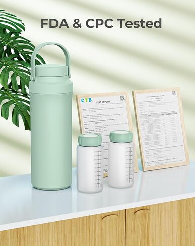 Xaproo 22oz Breast Milk Cooler Bottle, Portable Milk Cooler for Breastmilk with 360°Cooling for 24 Hours, Millk Chiller with 2pcs Baby Bottles, Breastmilk Storage Bags for Baby, BPA-Free (Green) in Saudi Arabia