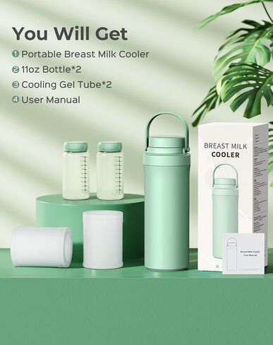 Xaproo 22oz Breast Milk Cooler Bottle, Portable Milk Cooler for Breastmilk with 360°Cooling for 24 Hours, Millk Chiller with 2pcs Baby Bottles, Breastmilk Storage Bags for Baby, BPA-Free (Green) in Saudi Arabia