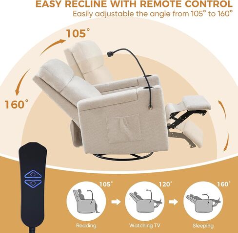 Power Swivel Glider Rocking Chair Nursery, Skin-Friendly Premium Chenille Electric Glider Rocker Recliner Chair with Armrest Storage, USB A&C Ports, Cup Holder, Phone Holder, Chenille Beige in Saudi Arabia