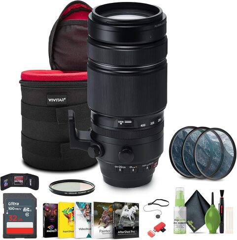 FUJIFILM XF 100-400mm f/4.5-5.6 R LM OIS WR Lens Bundle with 32GB Memory Card + Professional MC 3 Piece Filter Kit, 77mm UV/CPL/F + More in Saudi Arabia