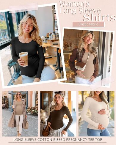 RIYIPER 4 Pack قمصان الأمومة النسائية ، الحمل طويل الأكمام مضلع TEE TOP CREWNECK RUCHED DASAD MAMA in Saudi Arabia