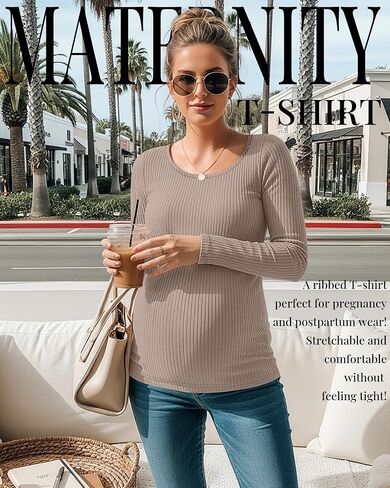 3 Pack Women's Maternity Shirts Long Sleeve Ribbed Round Neck Pregnancy Tops Casual Basic Tee Maternity Clothes in Saudi Arabia