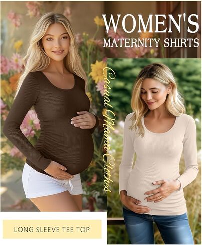 RIYIPER 4 Pack قمصان الأمومة النسائية ، الحمل طويل الأكمام مضلع TEE TOP CREWNECK RUCHED DASAD MAMA in Saudi Arabia