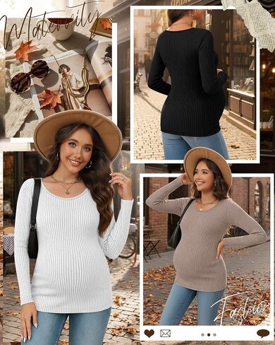 3 Pack Women's Maternity Shirts Long Sleeve Ribbed Round Neck Pregnancy Tops Casual Basic Tee Maternity Clothes in Saudi Arabia