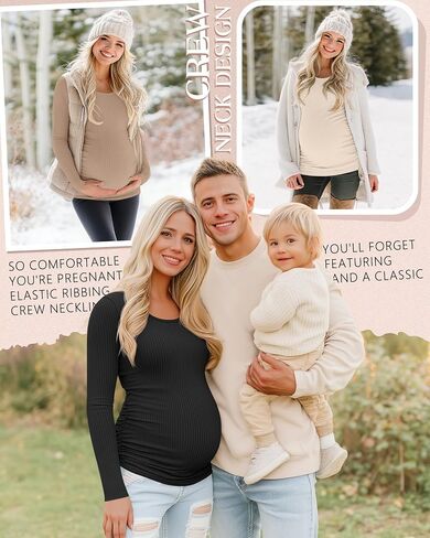 RIYIPER 4 Pack قمصان الأمومة النسائية ، الحمل طويل الأكمام مضلع TEE TOP CREWNECK RUCHED DASAD MAMA in Saudi Arabia