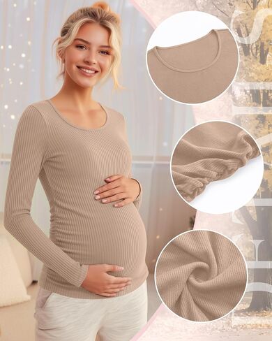 RIYIPER 4 Pack قمصان الأمومة النسائية ، الحمل طويل الأكمام مضلع TEE TOP CREWNECK RUCHED DASAD MAMA in Saudi Arabia