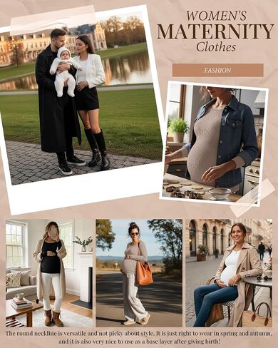 3 Pack Women's Maternity Shirts Long Sleeve Ribbed Round Neck Pregnancy Tops Casual Basic Tee Maternity Clothes in Saudi Arabia