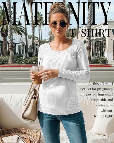3 Pack Women's Maternity Shirts Long Sleeve Ribbed Round Neck Pregnancy Tops Casual Basic Tee Maternity Clothes in Saudi Arabia