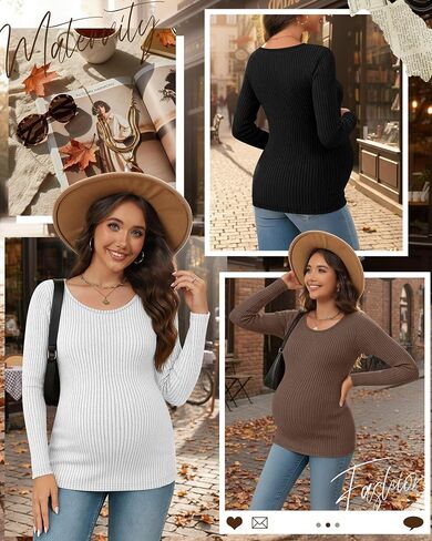 3 Pack Women's Maternity Shirts Long Sleeve Ribbed Round Neck Pregnancy Tops Casual Basic Tee Maternity Clothes in Saudi Arabia