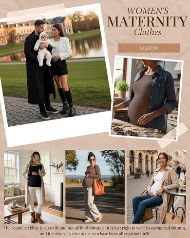 3 Pack Women's Maternity Shirts Long Sleeve Ribbed Round Neck Pregnancy Tops Casual Basic Tee Maternity Clothes in Saudi Arabia