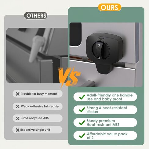 2-Pack Oven Lock Child Safety - Oven Baby Proofing Door Lock with Heat-Resistant Adhesive, No Drill - Safety Locks for Ovens/Stoves/Dishwashers to Keep Toddlers Pet Safe (Check Size for Fit) (Black) in Saudi Arabia