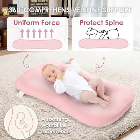 Baby Lounger, Suitable for Newborns 0-24 Months, Infant Lounger for Home and Travel, Soft Cotton and Breathable, Nest Lounger, Newborn Babies Essentials Gifts（Lovely Pink） in Saudi Arabia