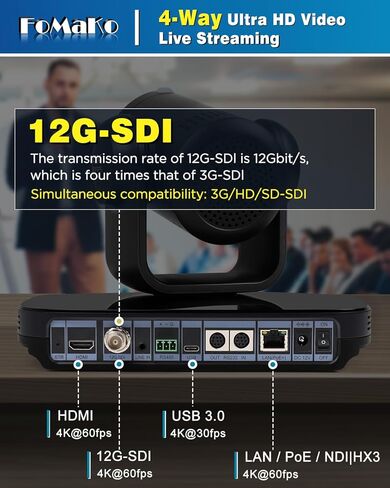 FoMaKo 12G-SDI 4K 60FPS NDI، كاميرا PTZ بتكبير بصري 20X، الجيل 3 من التتبع التلقائي AI 4KP60، مناسبة للكنيسة والمعارض والبث المباشر لليوجا والإنتاج المباشر (K820SX4+KC602+KC606N) in Kuwait