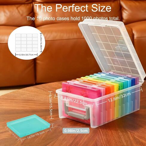 Photo Storage Box 5 x 7 Inches, 10 Inner Extra Large Photo Boxes with Dividers, Clear Acid-Free Photo Storage Containers with Handle, Photo Organizer Craft Keeper for Photo, Craft, Stamp etc in Saudi Arabia