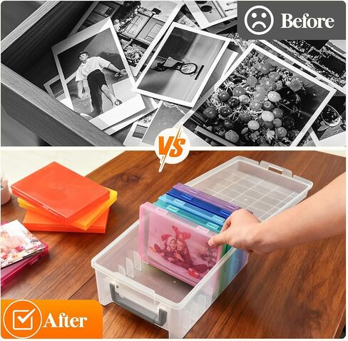 Photo Storage Box 5 x 7 Inches, 10 Inner Extra Large Photo Boxes with Dividers, Clear Acid-Free Photo Storage Containers with Handle, Photo Organizer Craft Keeper for Photo, Craft, Stamp etc in Saudi Arabia