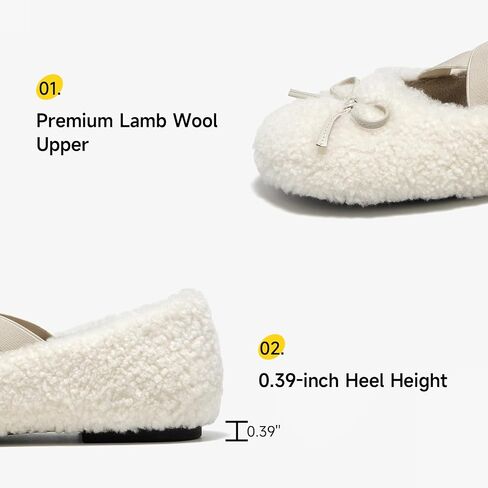 BEAU TODAY Womens Fur Mary Jane Flats, Shearling Ballet Flats for Women, Warm Wool Mary Jane Shoes Fashion Cute Flat Shoes with Cross Strap in Saudi Arabia