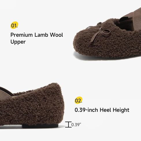 BEAU TODAY Womens Fur Mary Jane Flats, Shearling Ballet Flats for Women, Warm Wool Mary Jane Shoes Fashion Cute Flat Shoes with Cross Strap in Saudi Arabia
