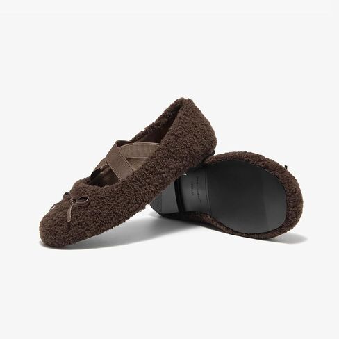 BEAU TODAY Womens Fur Mary Jane Flats, Shearling Ballet Flats for Women, Warm Wool Mary Jane Shoes Fashion Cute Flat Shoes with Cross Strap in Saudi Arabia