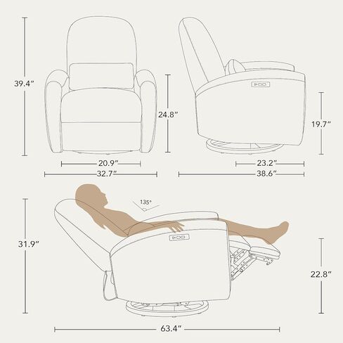 Watson & Whitely Swivel Glider Chairs, Nursery Rocking Chairs Power Recliner with Pillow Lumbar Support Charging Ports & Solid Wood Base for Living Room, Grey in Saudi Arabia