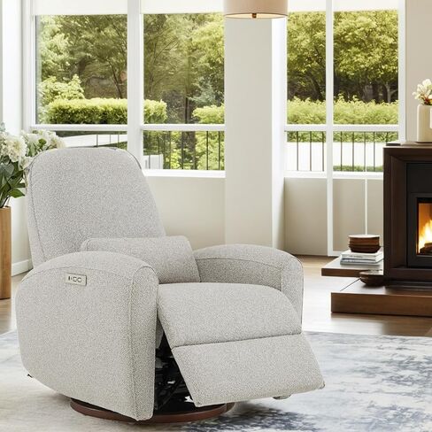 Watson & Whitely Swivel Glider Chairs, Nursery Rocking Chairs Power Recliner with Pillow Lumbar Support Charging Ports & Solid Wood Base for Living Room, Grey in Saudi Arabia