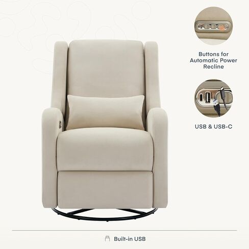 تربية و Wingback Plus - كرسي Premium Power للحضانة | كرسي شراعي مقاوم للبقع مع USB و Lumbar & Head Support-Modern Baby Room (رمادي) in Kuwait