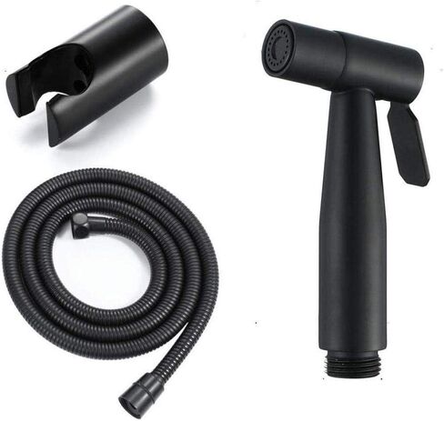 بخاخ حفاضات من القماش قابل للغسل يدويًا - مجموعة مسدس رش المرحاض الأسود صنبور غسيل نسائي من الفولاذ المقاوم للصدأ بطول 1.5 متر من الفولاذ المقاوم للصدأ مثبت على الحائط in Kuwait