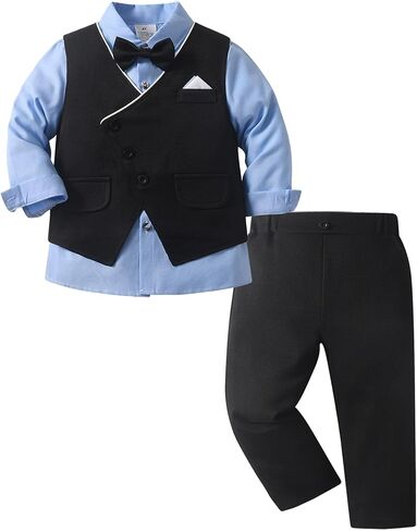 Baby Boys Pants Sets, Infant Long Sleeve Shirt + Pants + Bow Tie + Vest Outfits in Saudi Arabia
