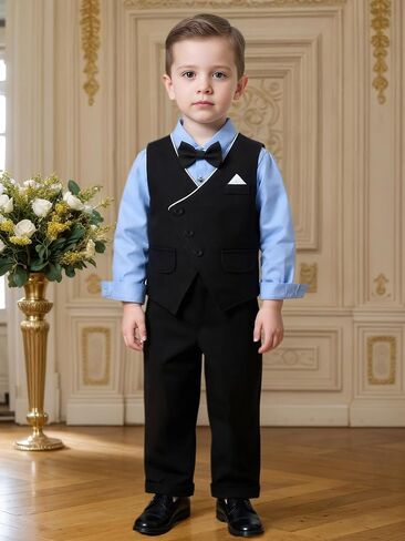 Baby Boys Pants Sets, Infant Long Sleeve Shirt + Pants + Bow Tie + Vest Outfits in Saudi Arabia