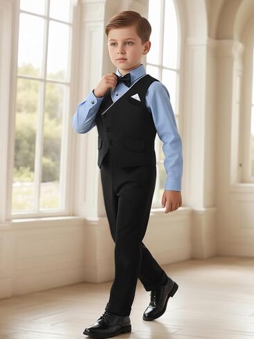 Baby Boys Pants Sets, Infant Long Sleeve Shirt + Pants + Bow Tie + Vest Outfits in Saudi Arabia