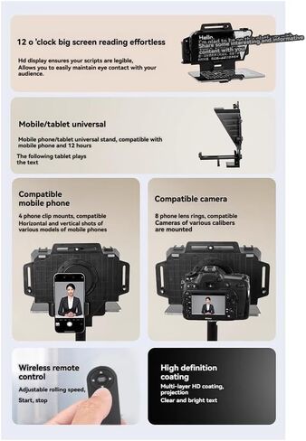 F8 Universal Teleprompter لأجهزة الكمبيوتر اللوحية وأجهزة الكمبيوتر المحمولة والهواتف الذكية وكاميرات البث المباشر والتسجيل بشاشة كبيرة in Kuwait