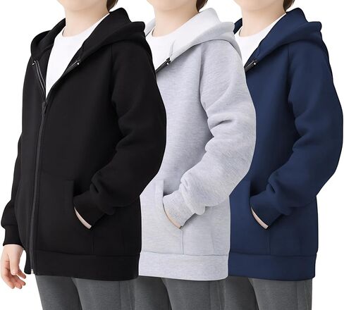 VOGRYE 3 عبوات للأطفال والرضع الأولاد بأكمام طويلة بسحاب كامل وسترات بقلنسوة من الصوف للرضع مع جيوب الحقيبة in Kuwait