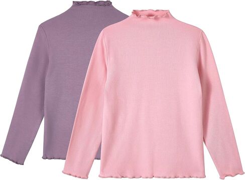 Miipat Toddler Girls Mock Turtleneck Shirts Long Sleeve Thermal Pullover 2 Packs Kids Casual Solid Color Tee Tops in Kuwait