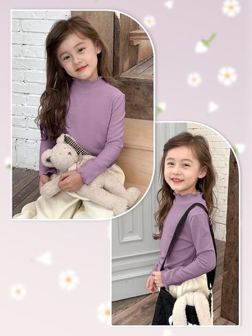 Miipat Toddler Girls Mock Turtleneck Shirts Long Sleeve Thermal Pullover 2 Packs Kids Casual Solid Color Tee Tops in Kuwait