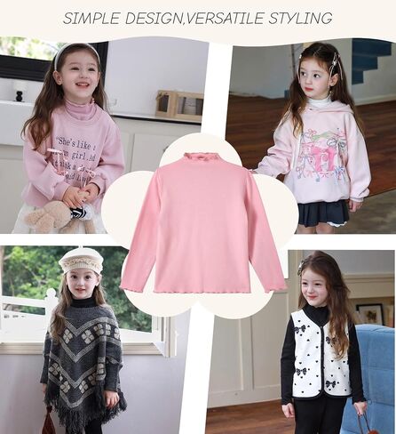 Miipat Toddler Girls Mock Turtleneck Shirts Long Sleeve Thermal Pullover 2 Packs Kids Casual Solid Color Tee Tops in Kuwait