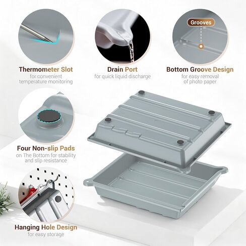 صينية تطوير JJC Darkroom لمطبوعات ورق الصور مقاس 10 × 12 بوصة، مجموعة من 3 صواني معالجة أفلام ملونة مع ملقط سيليكون، قاعدة مضلعة وزاوية ميزان حرارة، بلاستيك PP متين (رمادي، أبيض، أحمر) in Saudi Arabia