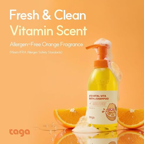 TAGA ATO Vital Vita Kids Bath & Shampoo 300 ml | Vegan Hypoallergenic All-in-One Bath & Hair Cleanser with Ceramide & Vitamins | Gentle Hydration for Family in Saudi Arabia
