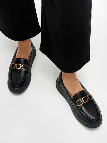 FitFlop Womens F-luma Square-Chain Leather Loafers in Saudi Arabia