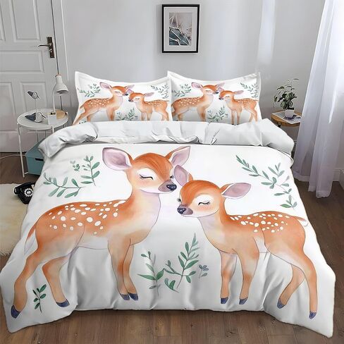 White Duvet Cover Set 2 Pieces Toddler Size, Watercolor Style Deer Animal Comforter Cover, Brushed Microfiber Soft Bedding Sets 40 X 60 Inches Home Bedroom Decorations for All Seasons in Saudi Arabia
