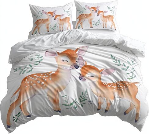 White Duvet Cover Set 2 Pieces Toddler Size, Watercolor Style Deer Animal Comforter Cover, Brushed Microfiber Soft Bedding Sets 40 X 60 Inches Home Bedroom Decorations for All Seasons in Saudi Arabia
