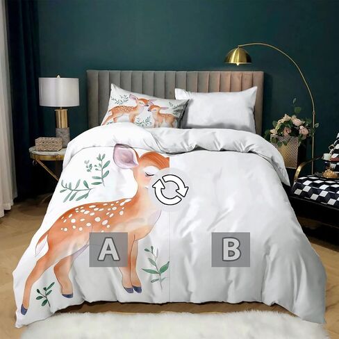 White Duvet Cover Set 2 Pieces Toddler Size, Watercolor Style Deer Animal Comforter Cover, Brushed Microfiber Soft Bedding Sets 40 X 60 Inches Home Bedroom Decorations for All Seasons in Saudi Arabia