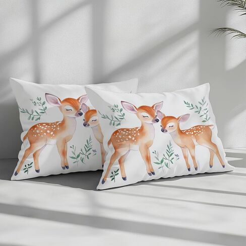 White Duvet Cover Set 2 Pieces Toddler Size, Watercolor Style Deer Animal Comforter Cover, Brushed Microfiber Soft Bedding Sets 40 X 60 Inches Home Bedroom Decorations for All Seasons in Saudi Arabia