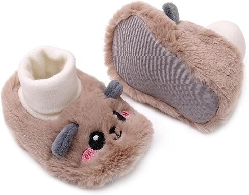 WILLFUN Baby Girls Boys Fleece Booties Infant Winter Indoor Slippers Soft Sole Toddler First Walkers Crib Shoes in Kuwait