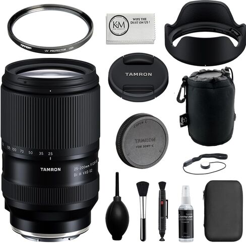 عدسة تامرون 25-200 ملم f/2.8-5.6 Di III VXD G2 | متوافقة مع حزمة Sony E (الإطار الكامل) مع فلتر للأشعة فوق البنفسجية مقاس 67 مم + حقيبة عدسة + حافظة للغطاء + طقم تنظيف + قطعة قماش للتنظيف (6 قطع) in Saudi Arabia