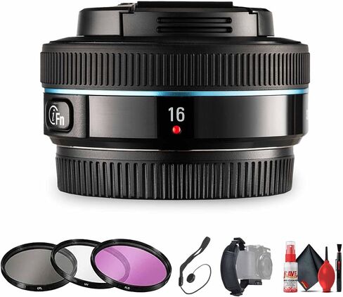 Samsung 16mm F/2.4 (Black) Bundle Including: 3 Piece Filter Kit, Cleaning Kit, Hand Strap, Lens Cap Keeper in Saudi Arabia